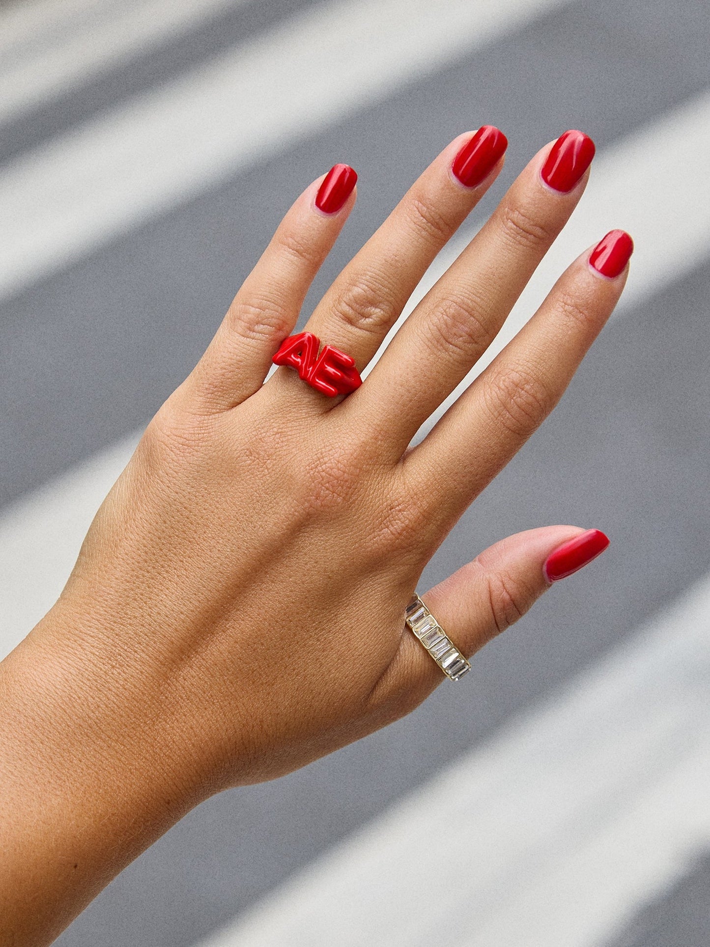 Block Enamel Custom Initial Ring - Red