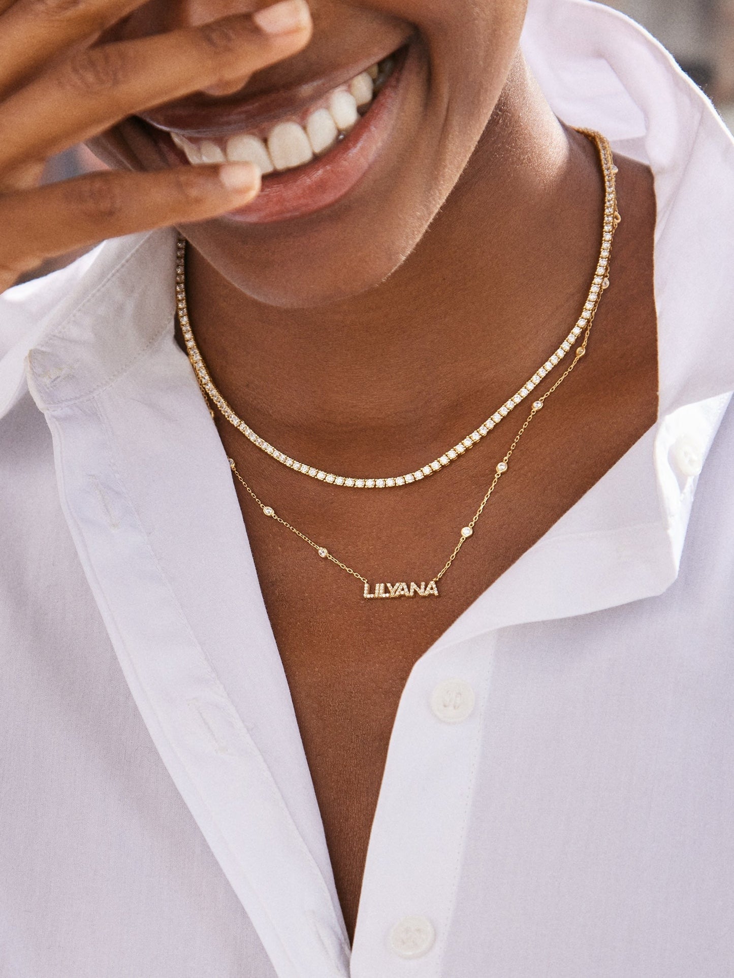 Yasmine Sterling Silver Custom Nameplate Necklace - Pavé/Silver