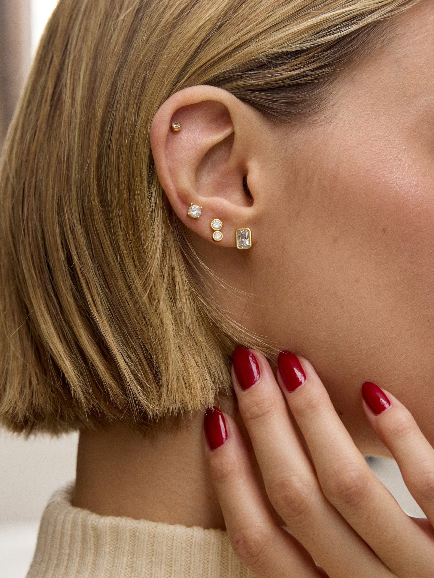 Bianca 14K Gold Earrings - Emerald Bezel Set Earrings
