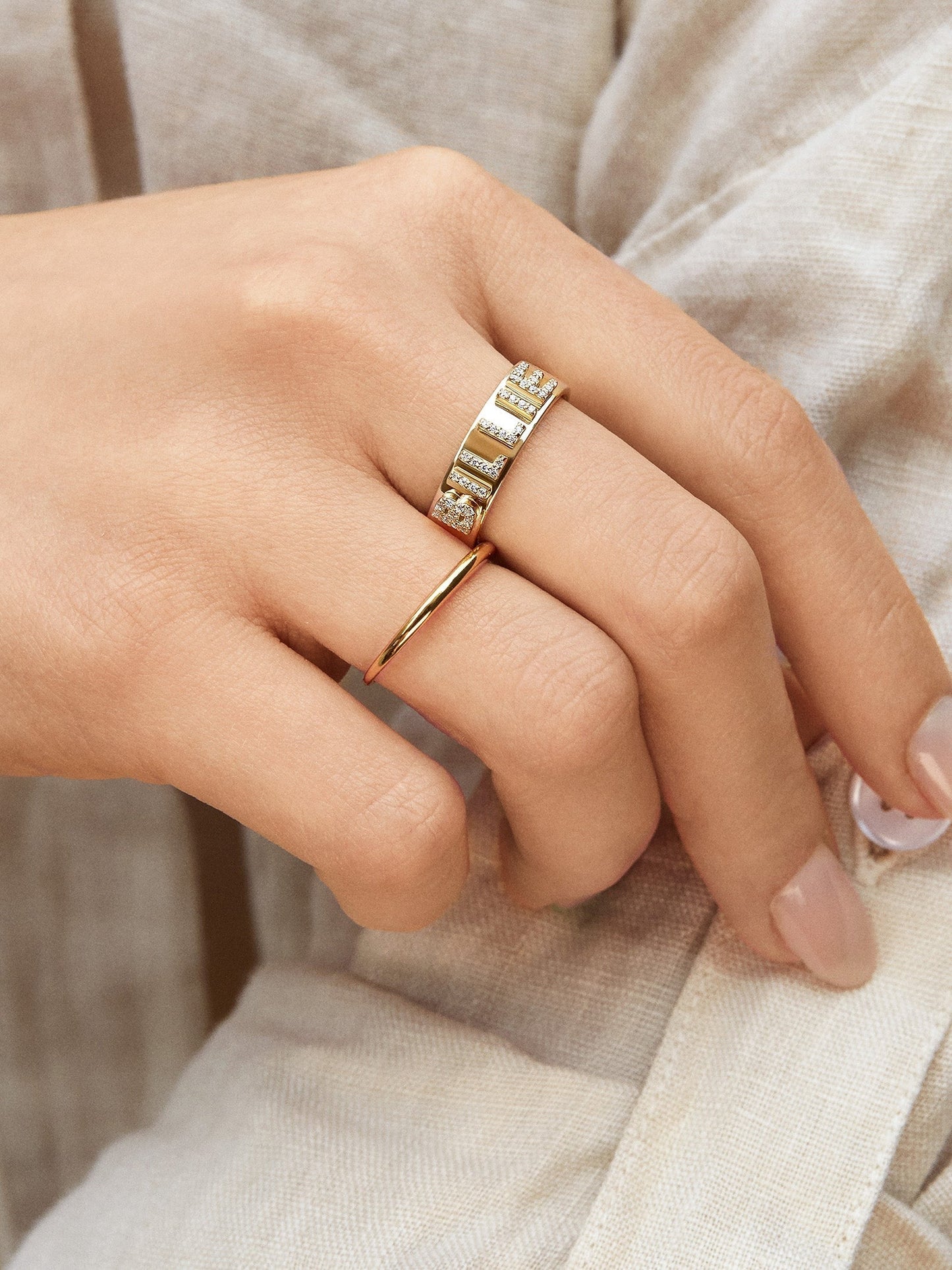 Sterling Silver Custom Block Ring - Sterling Silver. Pavé Cubic Zirconia Stones
