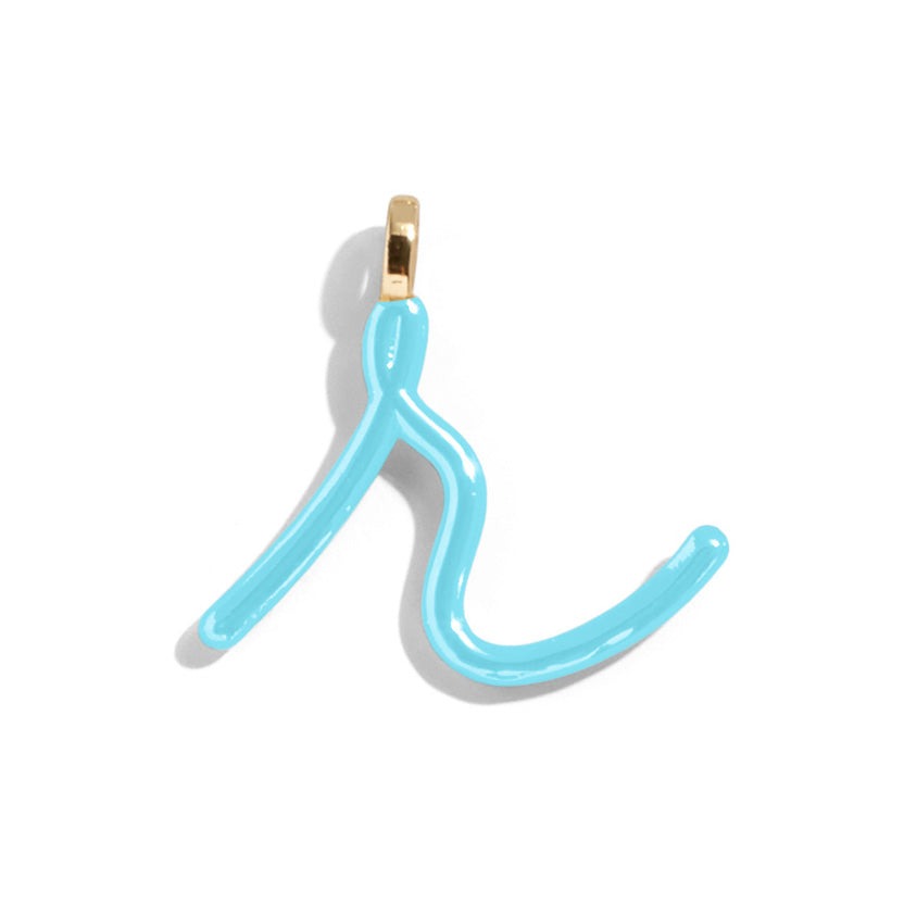 Custom Turquoise Enamel Script Letter Charm - R