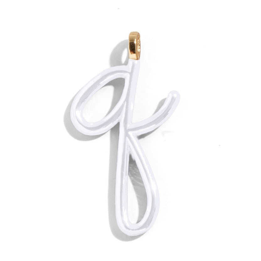 Custom Pure White Enamel Script Letter Charm - Q