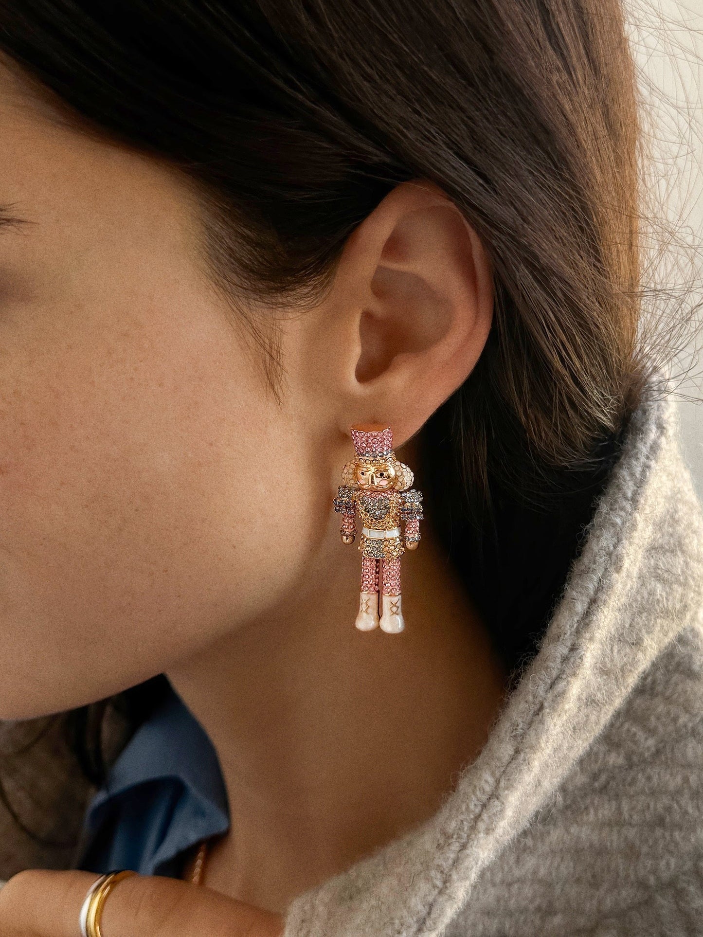March of the Bling Statement Earrings - Pink/Blue Nutcracker