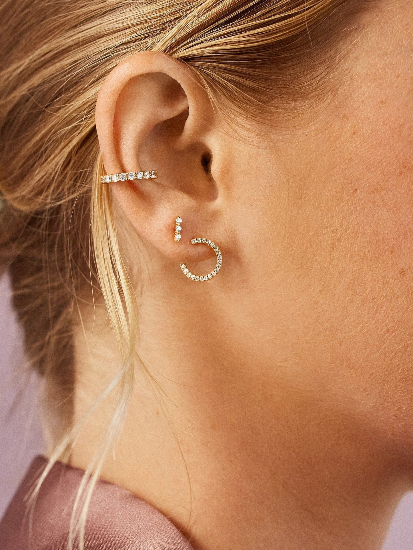 Leidy 18K Gold Ear Cuff - Gold/Pavé