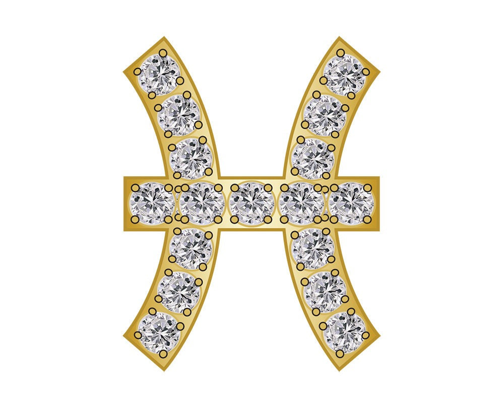 Pisces Mini Zodiac Icon - Pavé/Gold