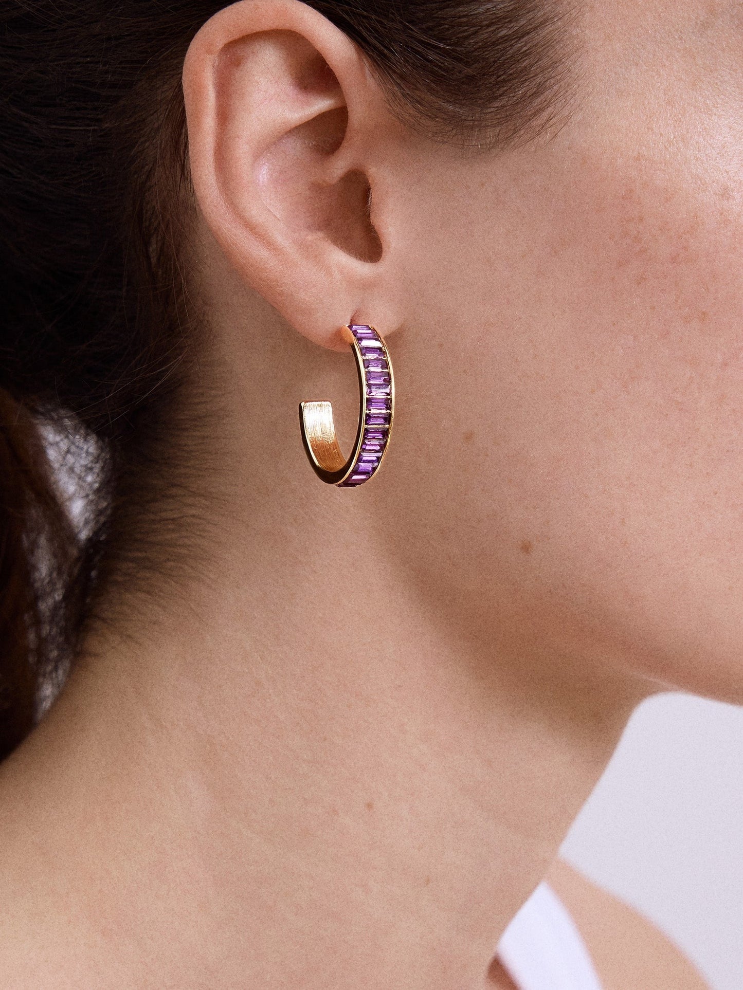 Game Day Baguette Hoop Earrings - Dark Purple