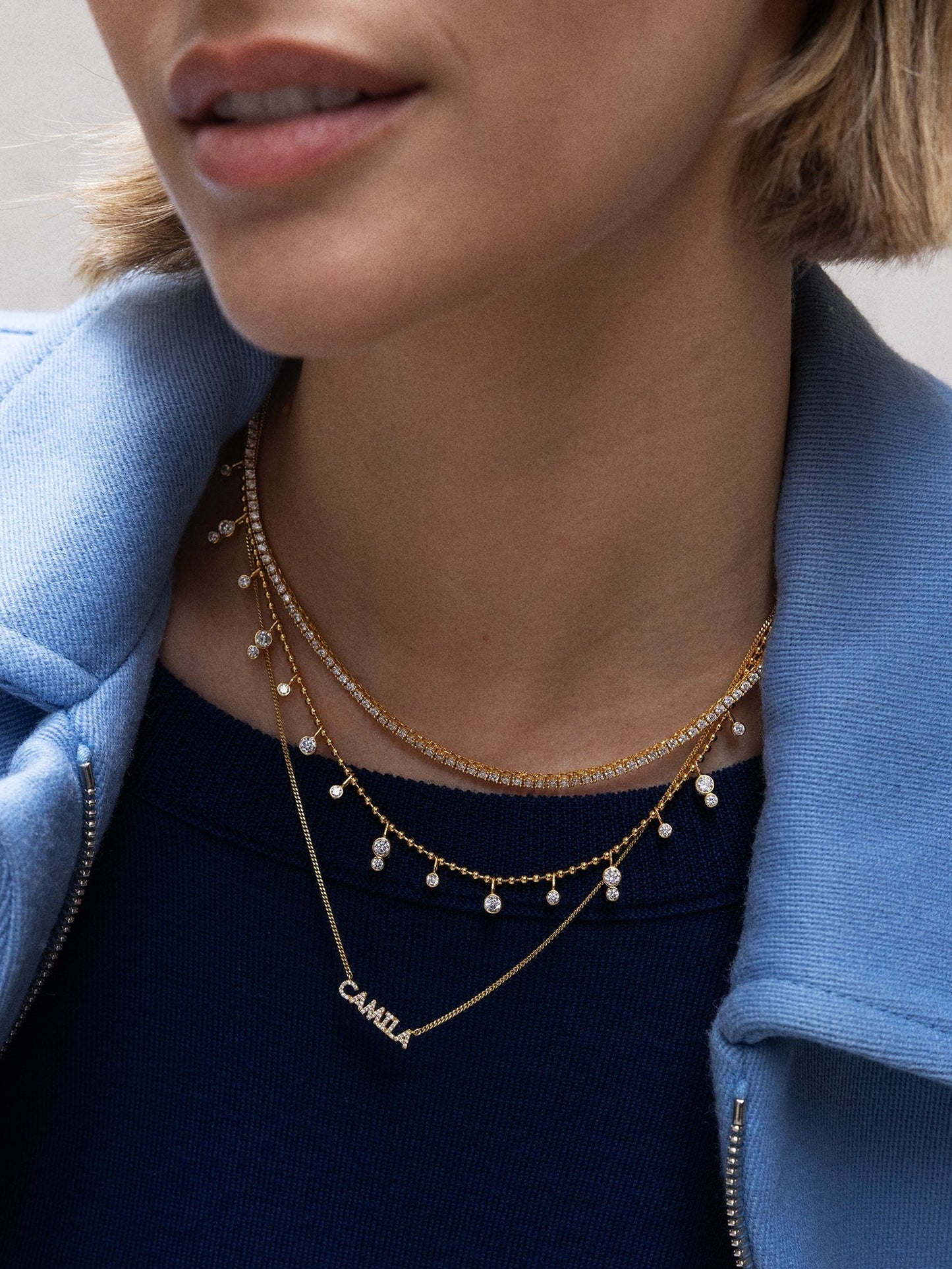 Joelle 18K Gold Crystal Necklace - Gold/Pavé