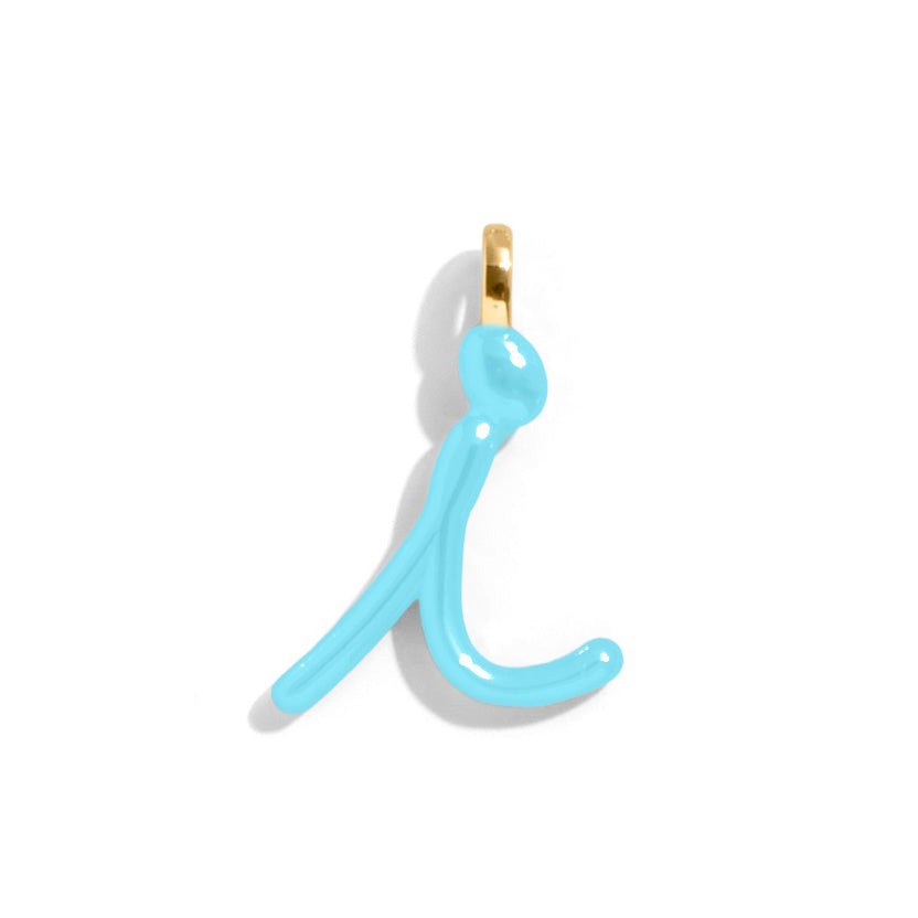 Custom Turquoise Enamel Script Letter Charm - I