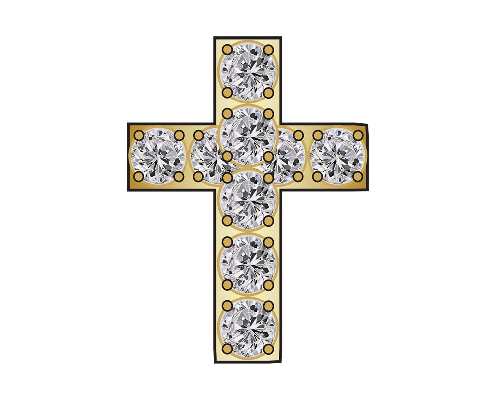 Mini Cross Icon - Clear/Gold