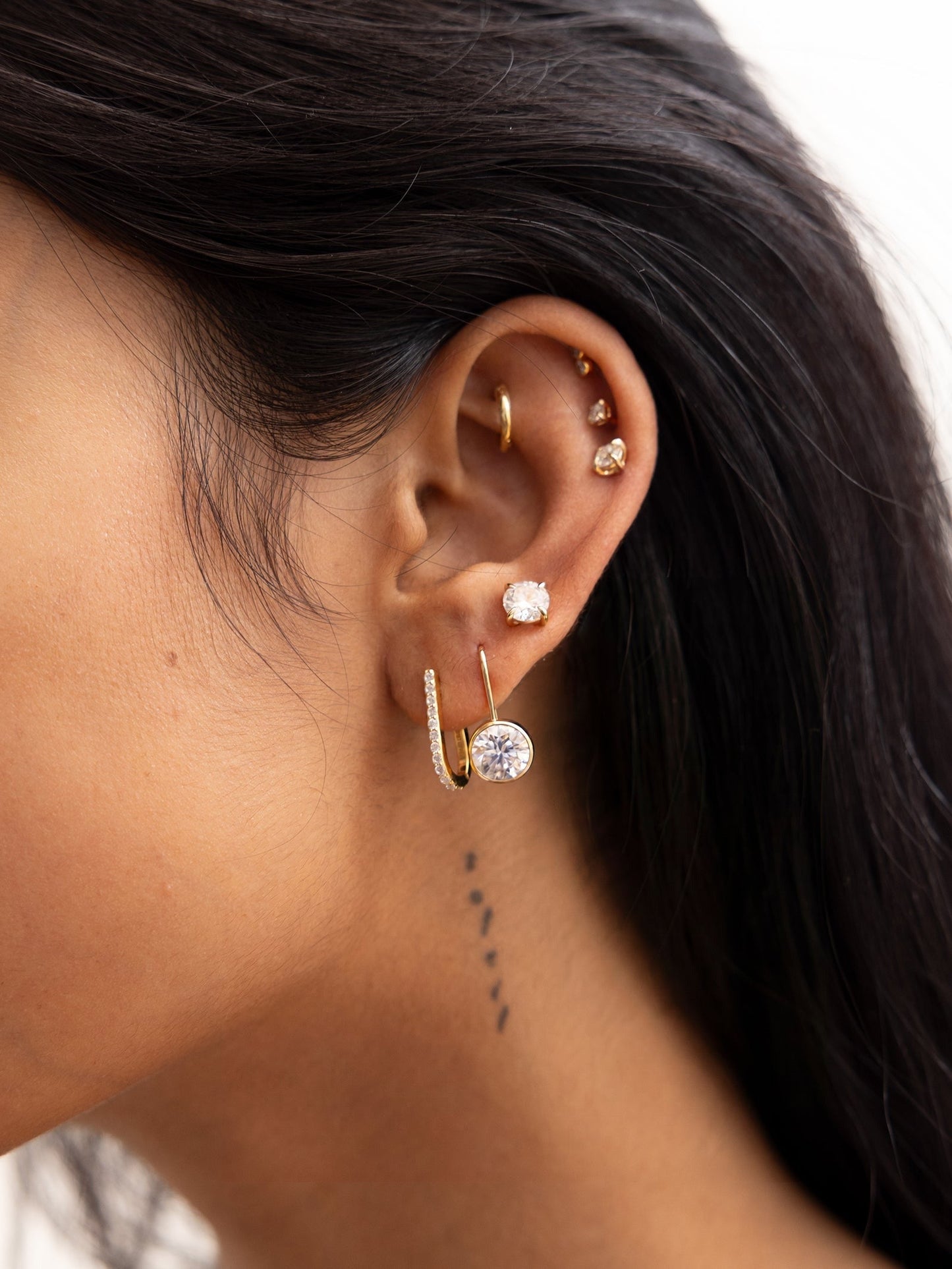 Elise 18K Gold Paperclip Earrings - Gold/Pavé