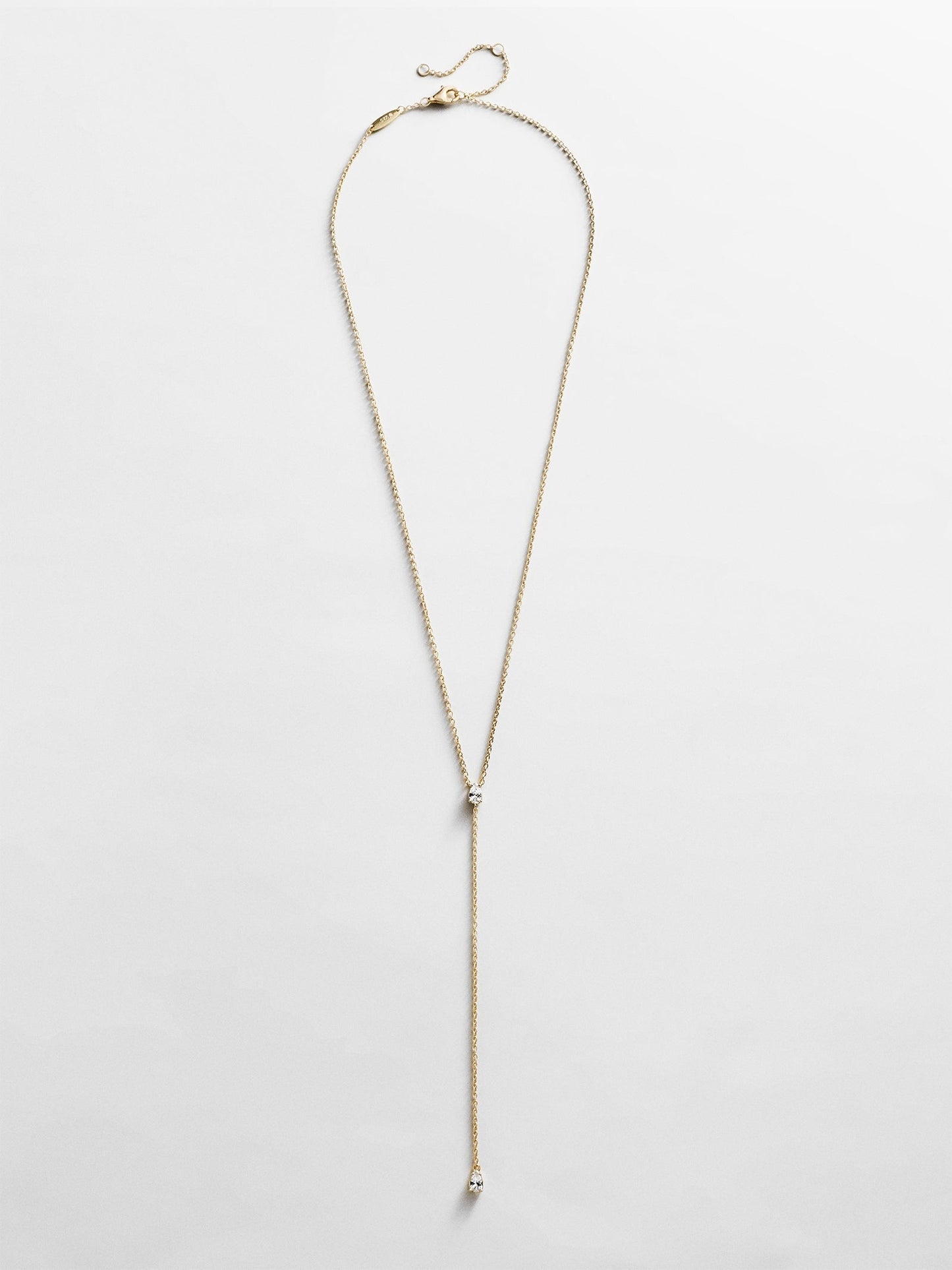 Teardrop 14K Gold Lariat Necklace - Gold/Pavé