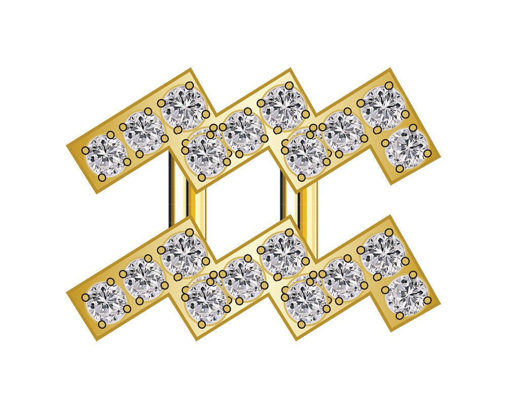 Aquarius Mini Zodiac Icon - Pavé/Gold