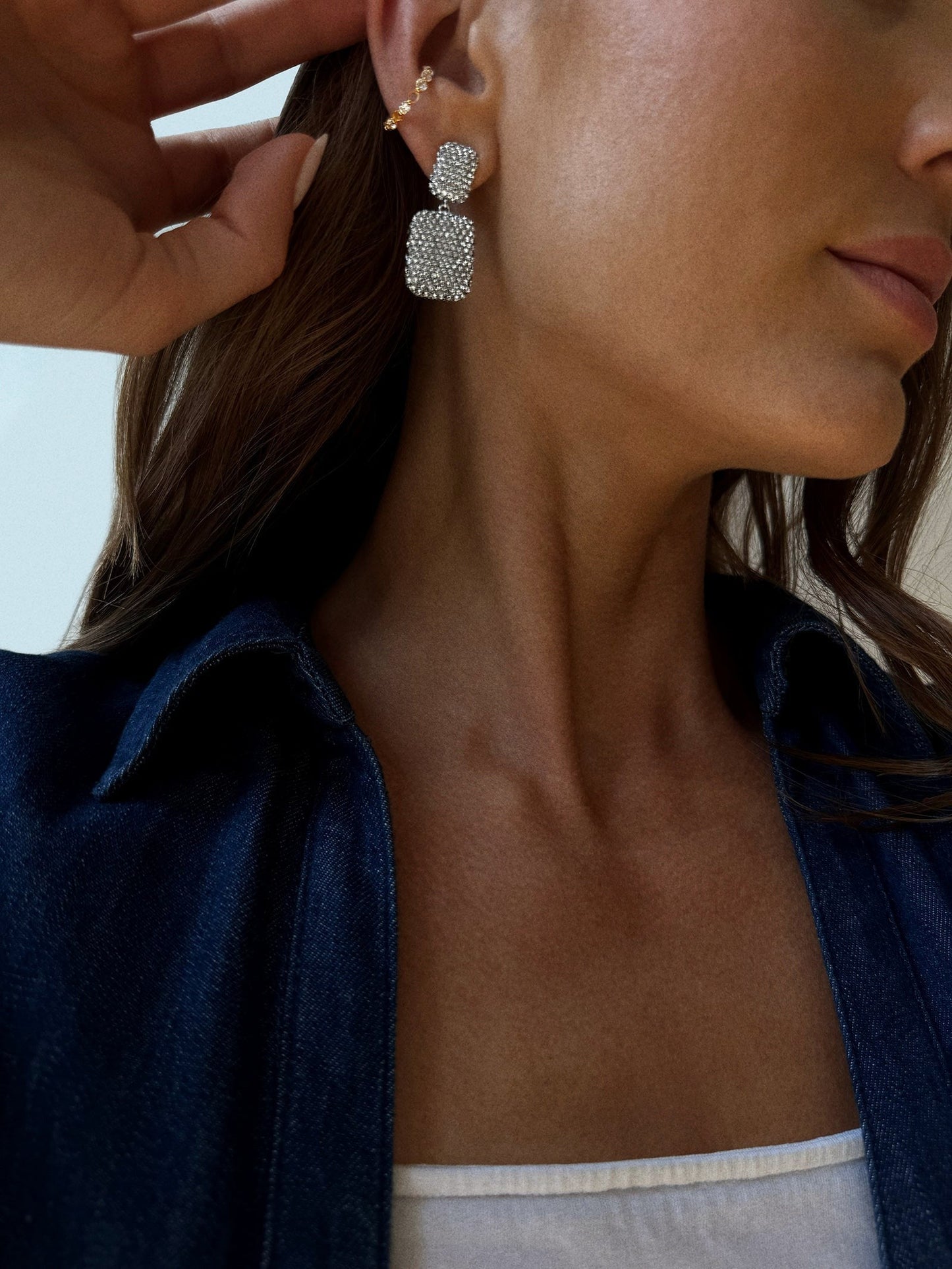 Tara Drop Earrings - Silver/Pavé