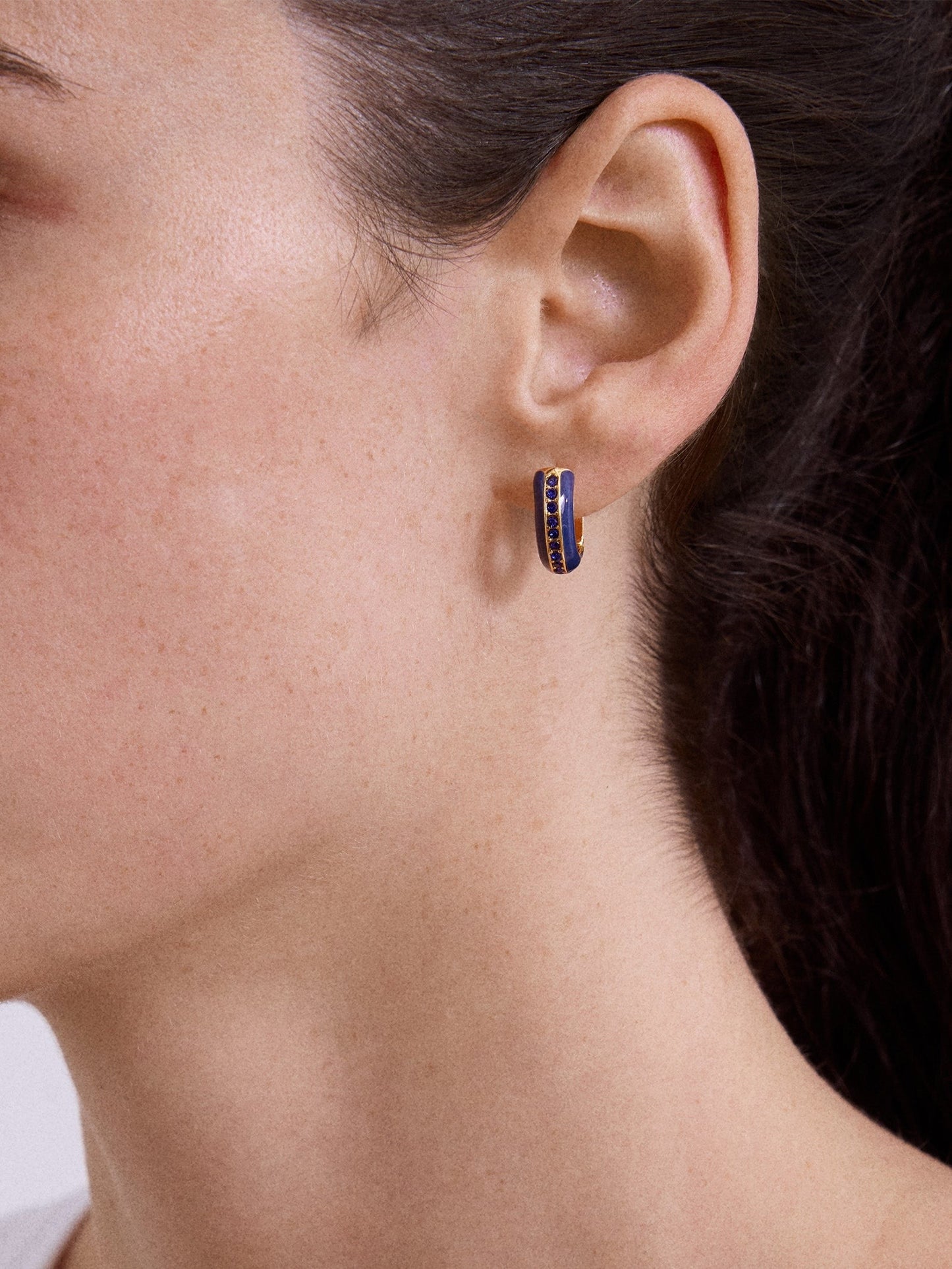 Game Day Enamel Huggie Earrings - Blue