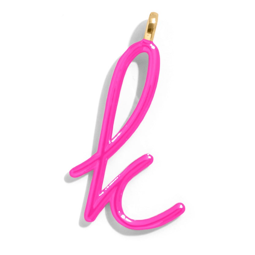 Custom Hot Pink Enamel Script Letter Charm - K