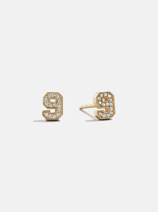 Varsity Number Custom Stud Earrings - Gold Single Digit