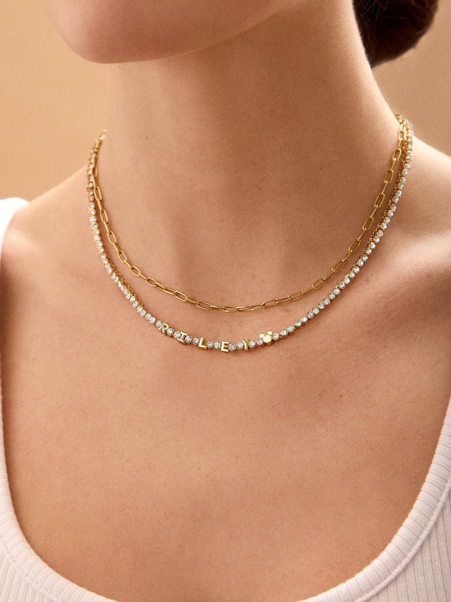 Disney Mickey Mouse Bezel Custom Tennis Necklace - Gold/Pavé