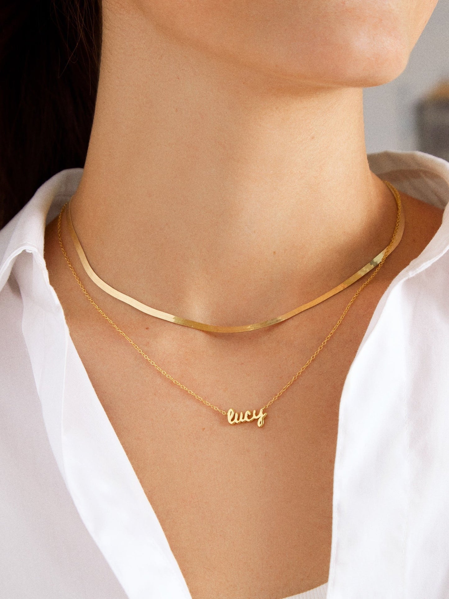 14K Gold Custom Nameplate Necklace - Mini Script