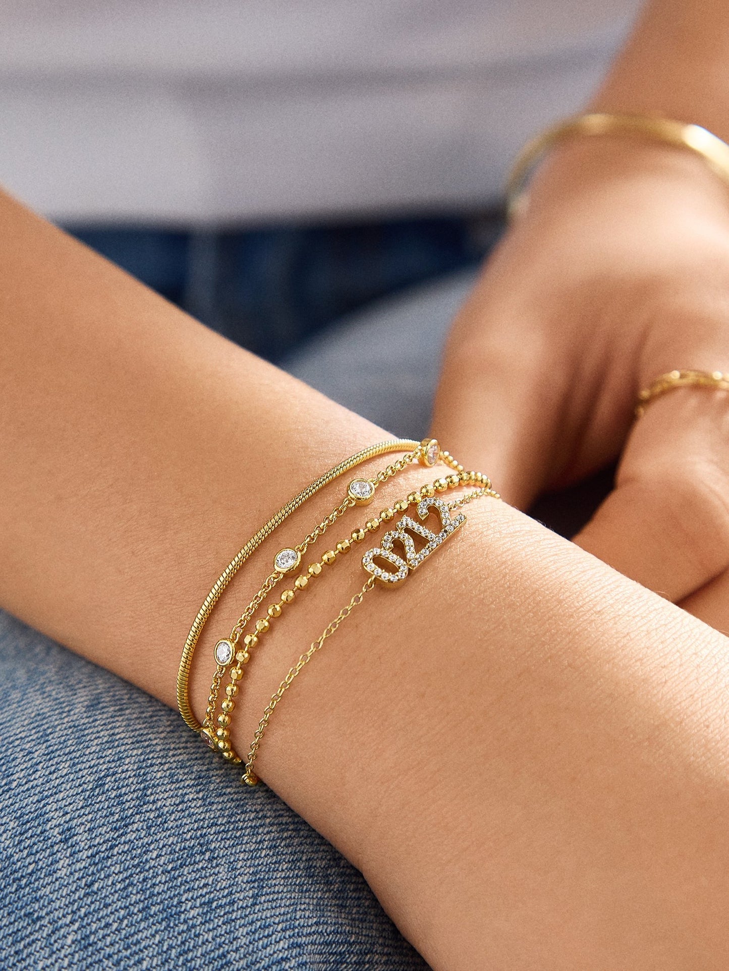 14K Gold Block Font Custom Number Bracelet - Block Font Numbers