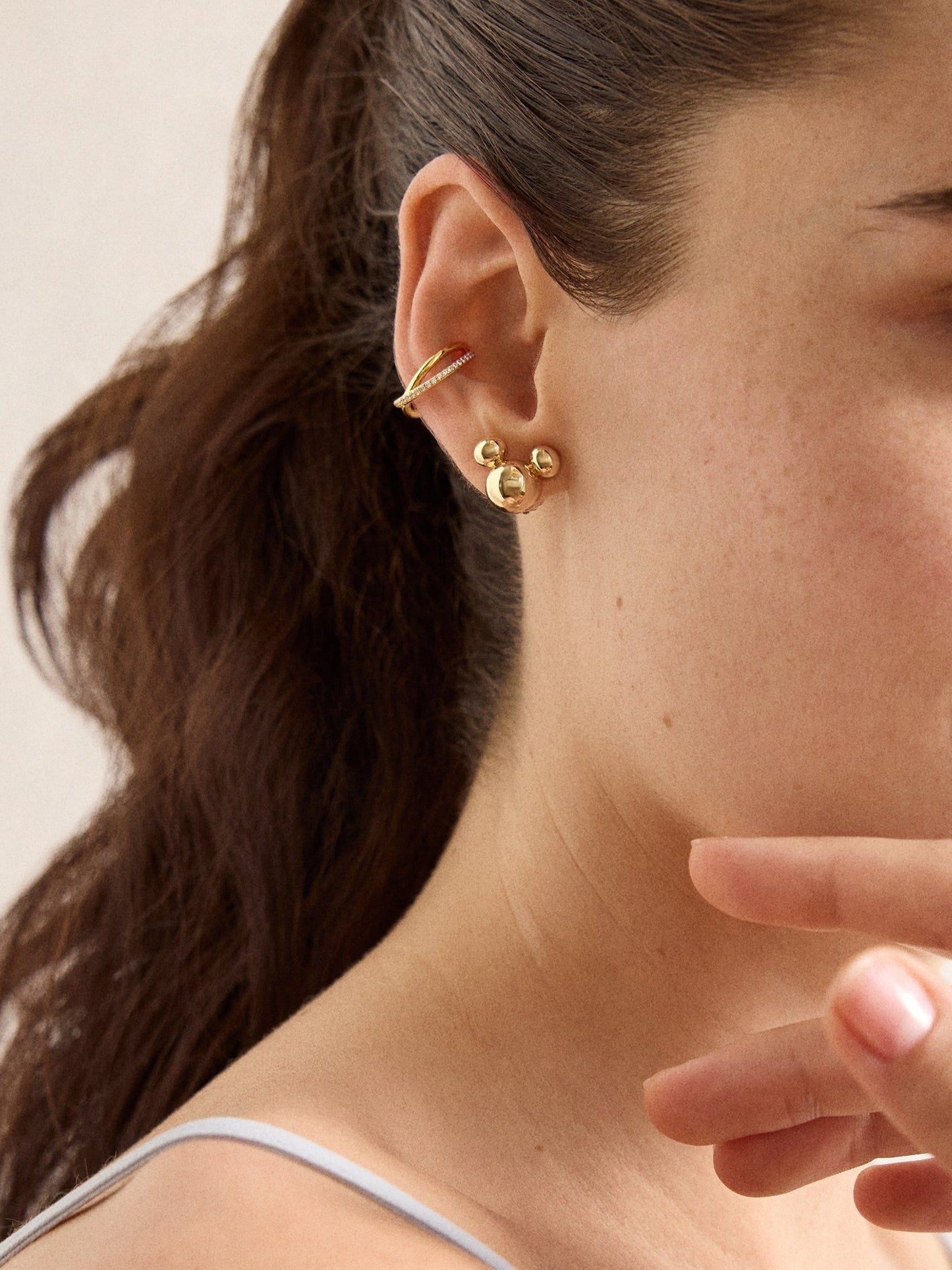 Disney Mickey Mouse Reversible Stud Earrings - Gold/Pavé