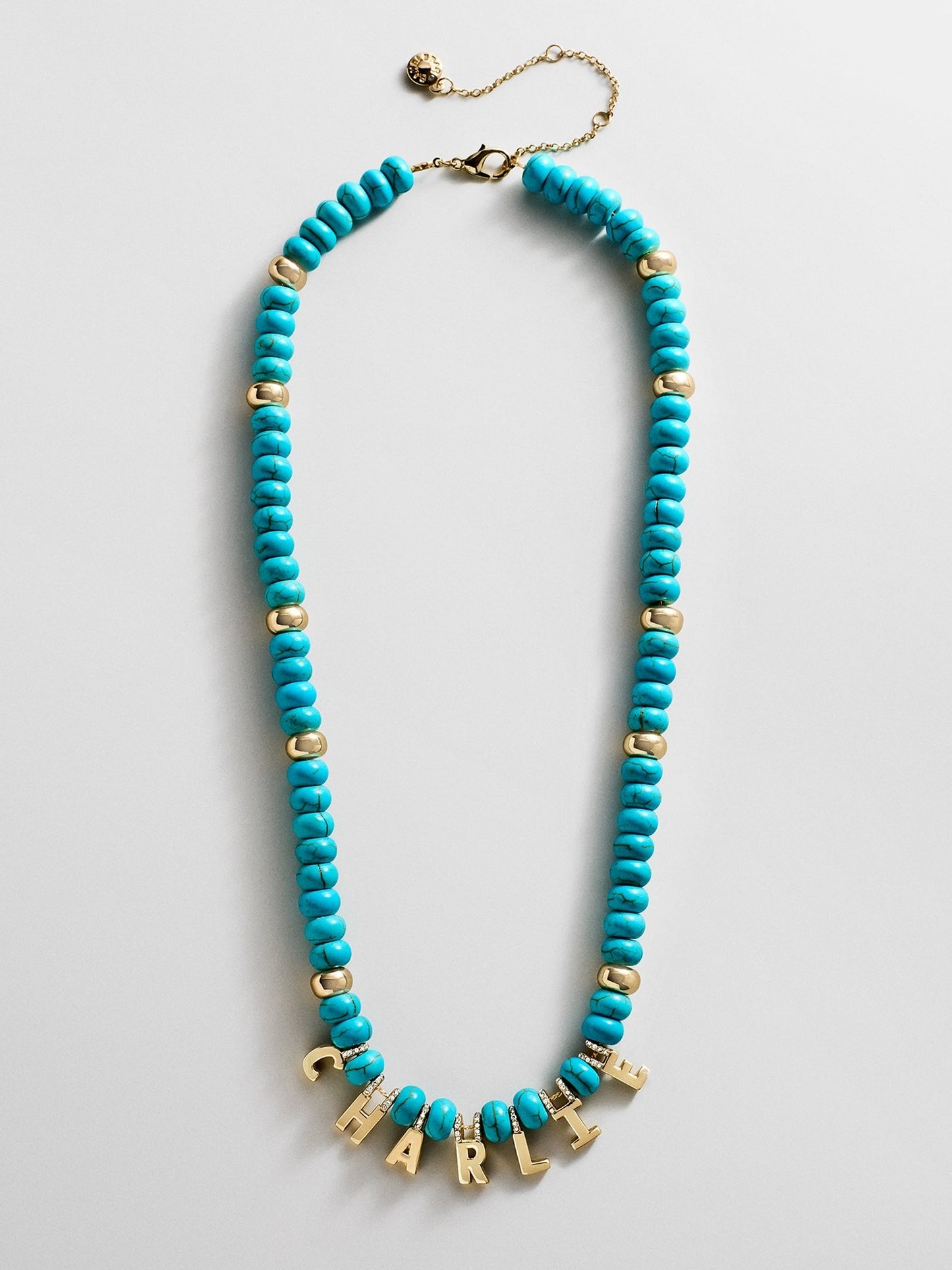Semi-Precious Gold Custom Nameplate Necklace - Gold/Blue