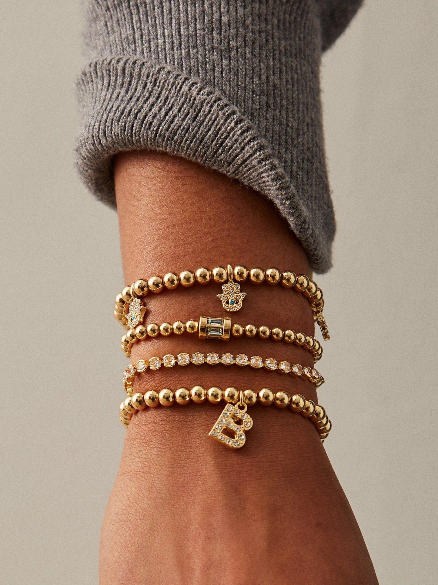 Gold/Pavé Dangle Charm Initial Pisa Bracelet - Y
