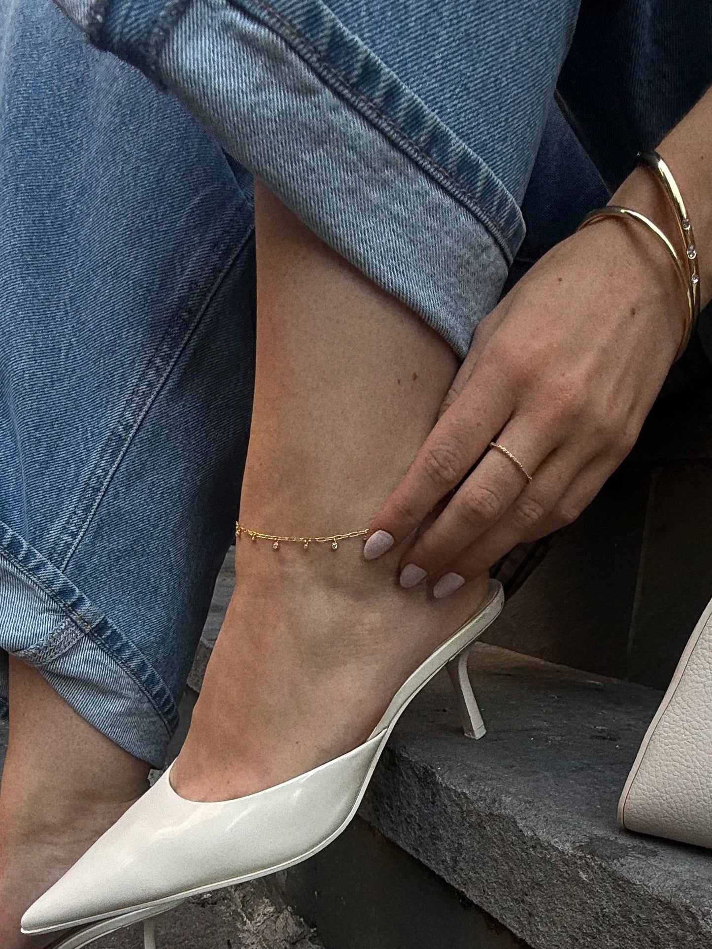 Faye 18K Gold Crystal Anklet - Gold/Pavé