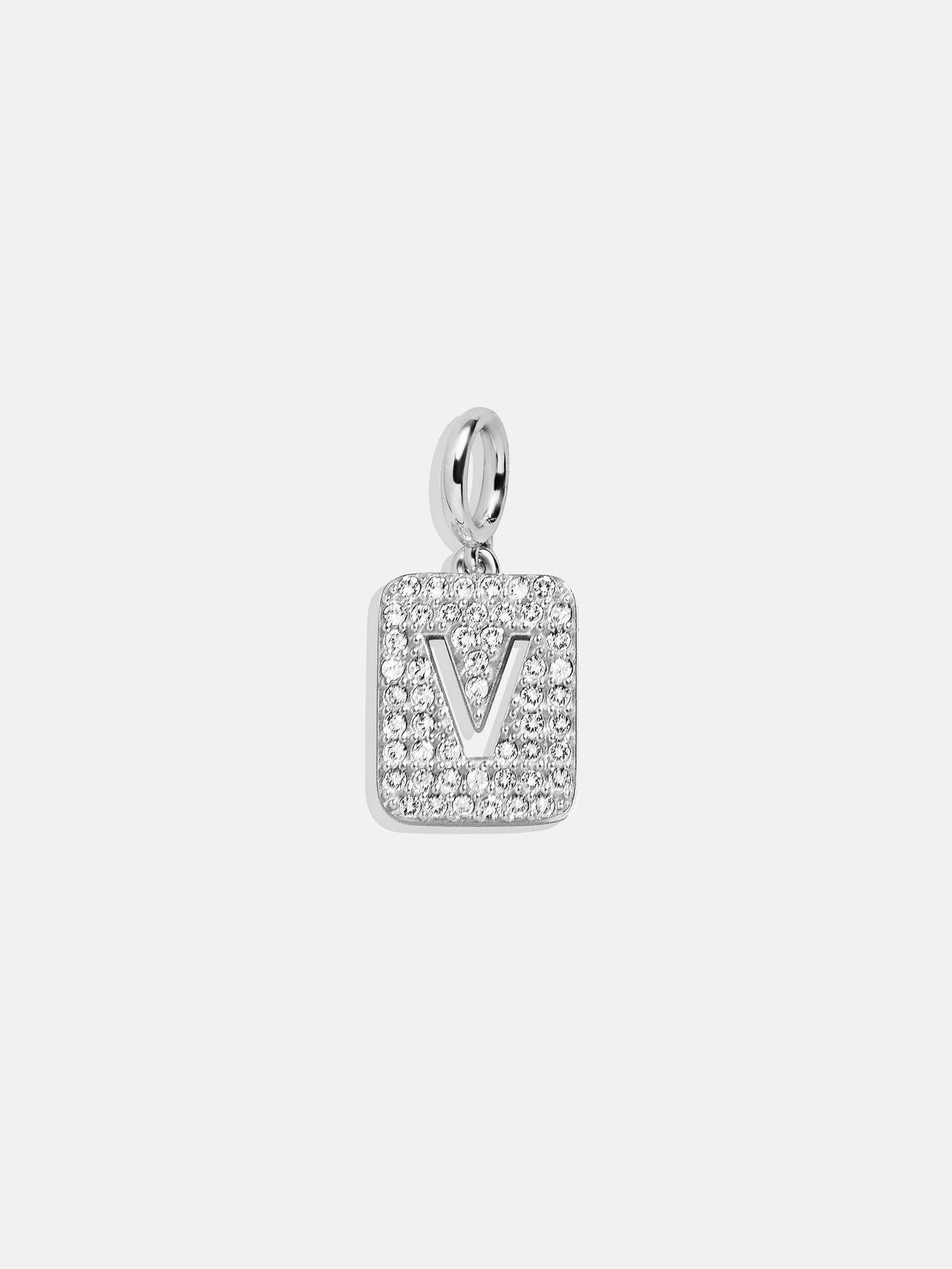 Silver Block Pave Cluster Charm - V