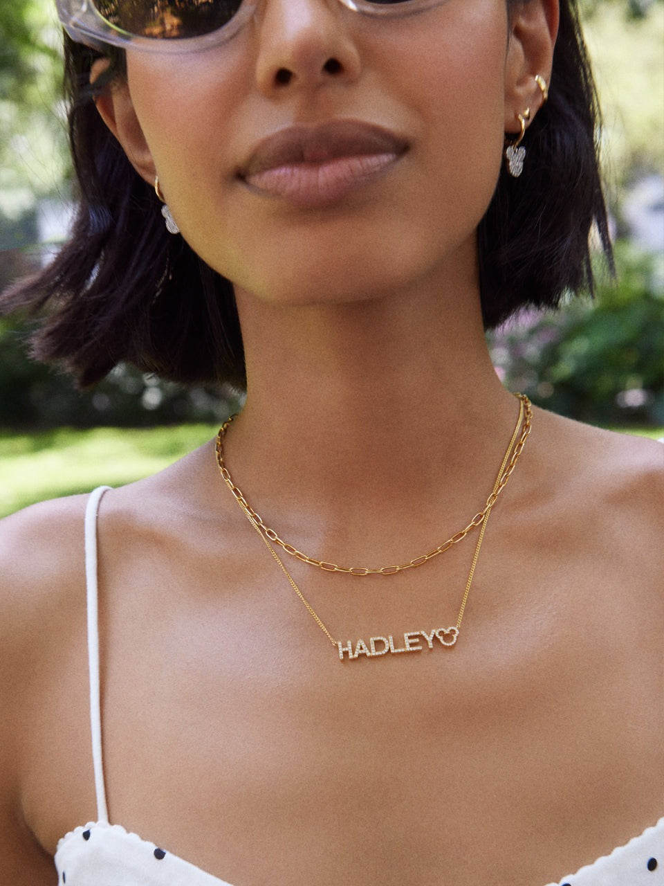 Disney Mickey Mouse 14K Gold Plated Sterling Silver Custom Nameplate Necklace - Gold/Pavé