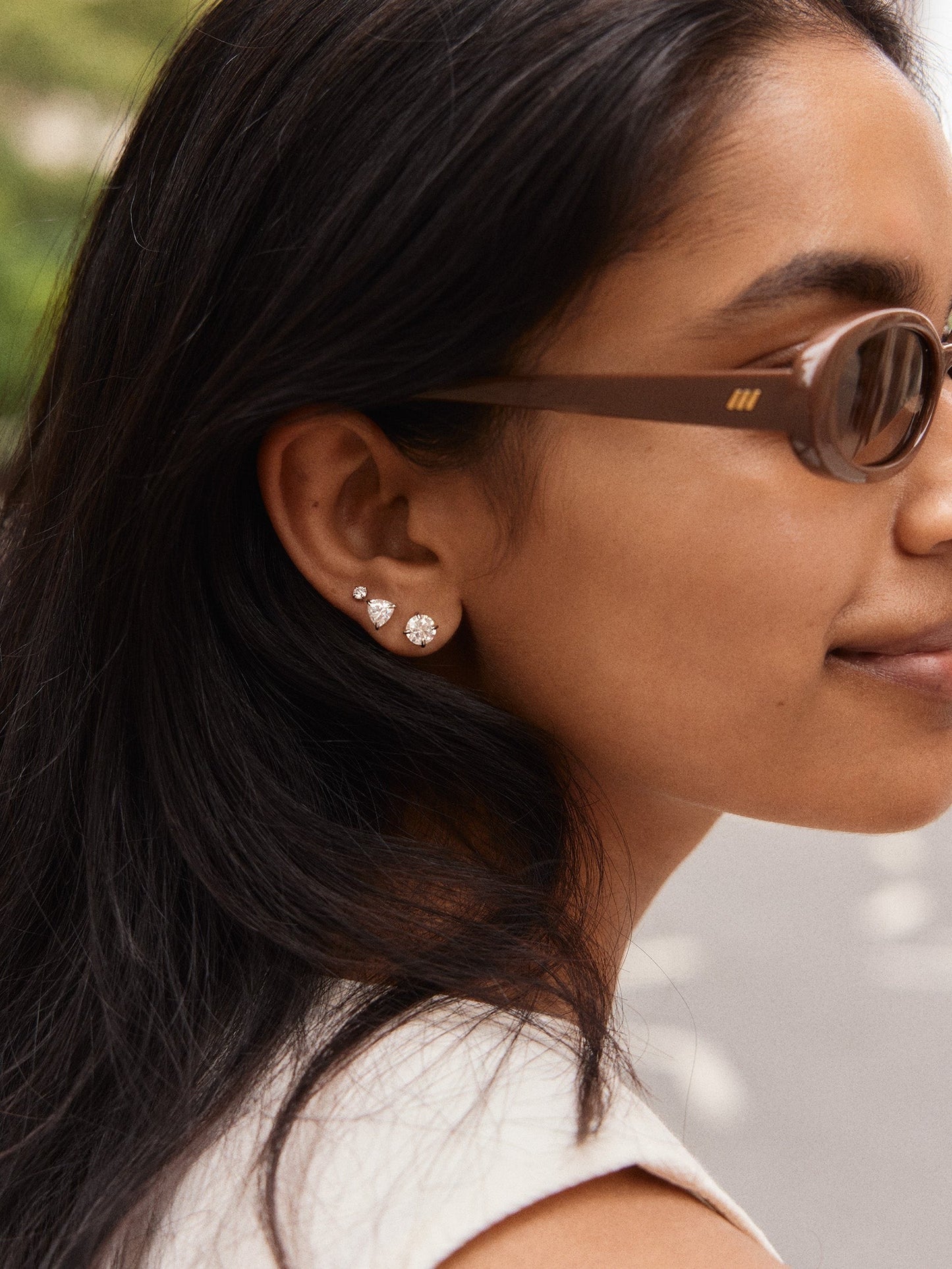 Debra 14K Gold Earrings - Round Stone