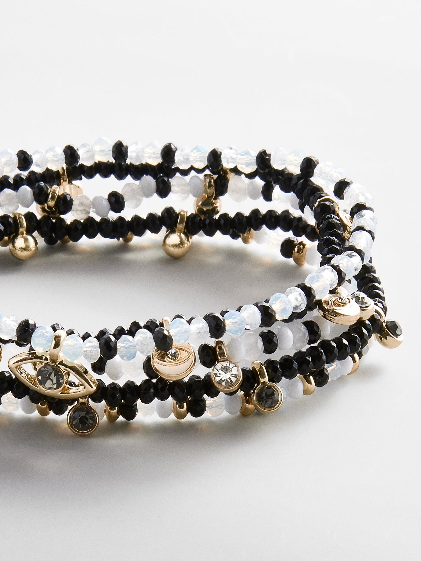 Indya Evil Eye Layered Bracelet Set - Black/White
