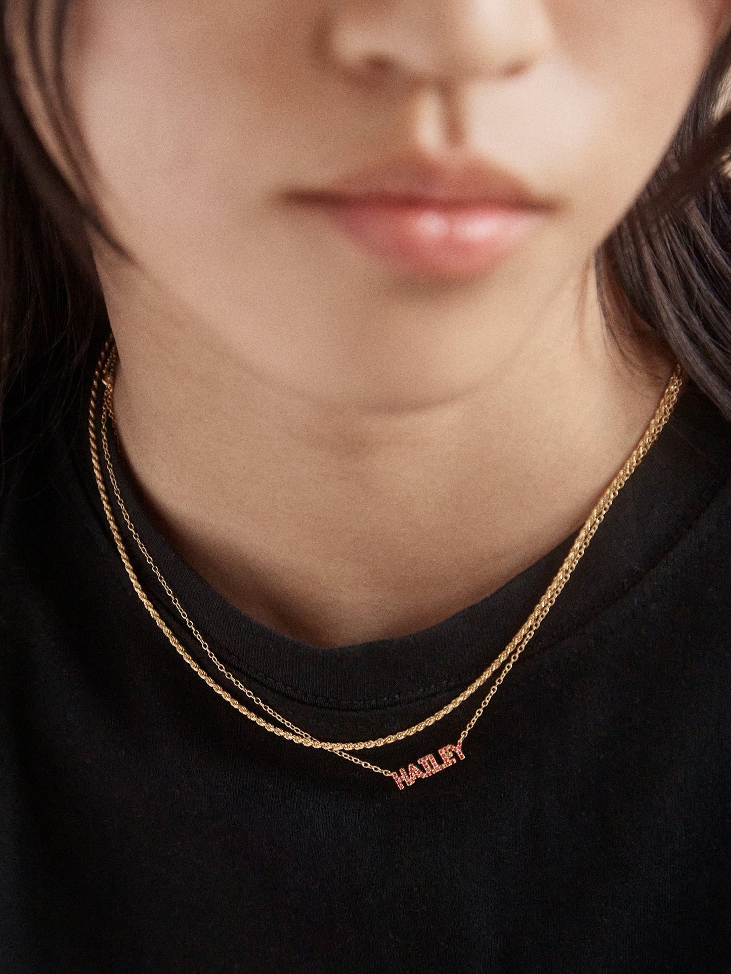 14K Gold Birthstone Custom Nameplate Necklace - Ruby
