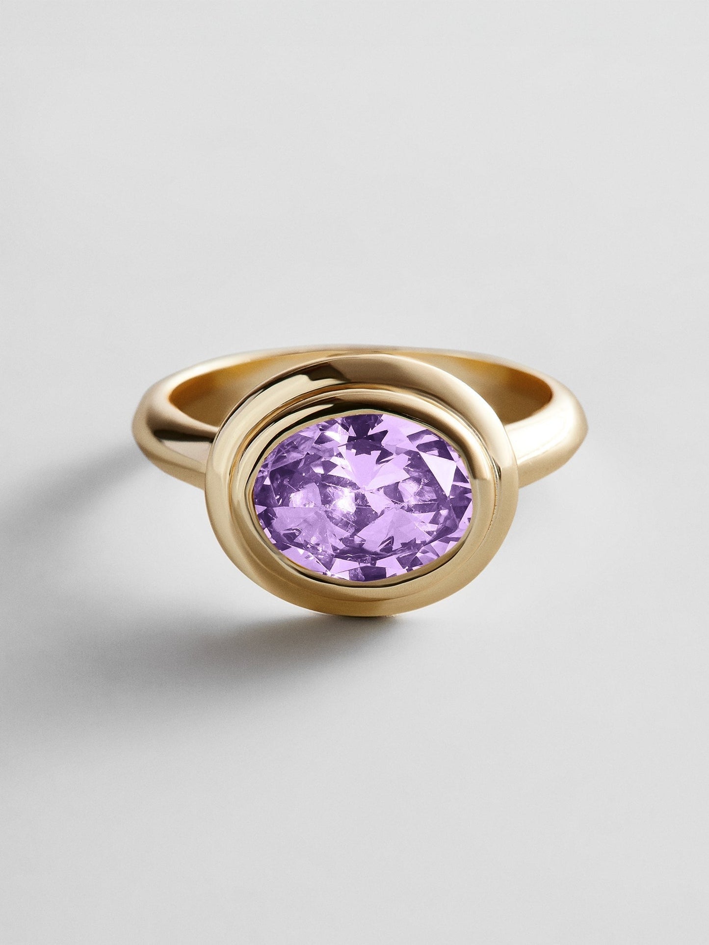 Gold Etched Bezel Custom Birthstone Ring - Light Amethyst