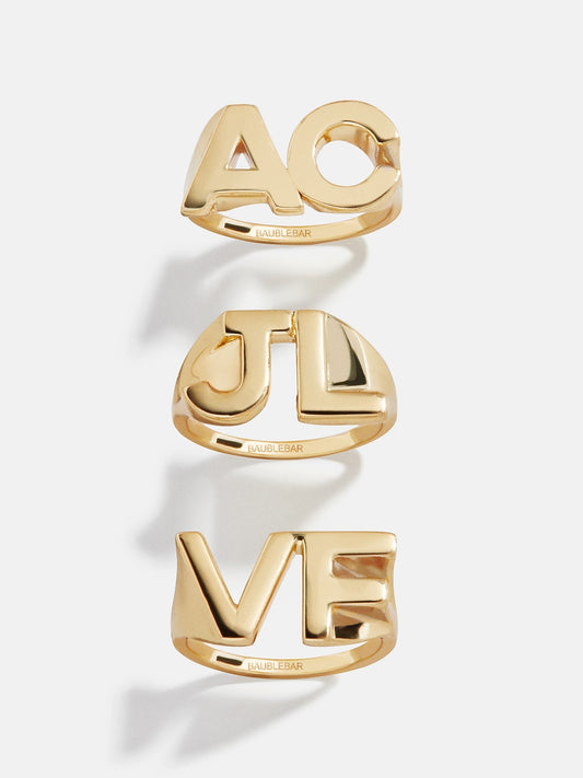 14K Gold Double Custom Initial Block Ring - 14K Gold