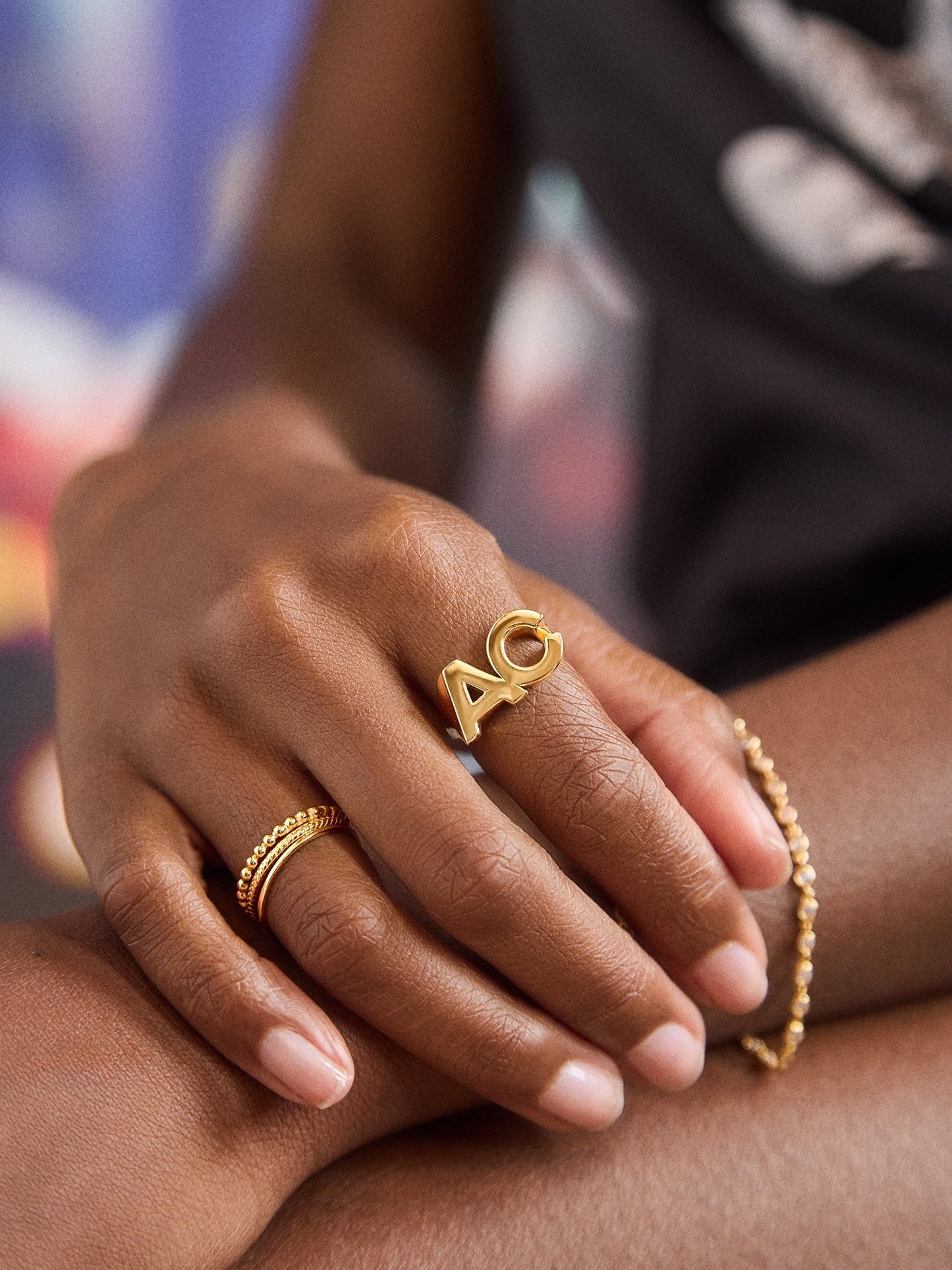 14K Gold Double Custom Initial Block Ring - 14K Gold