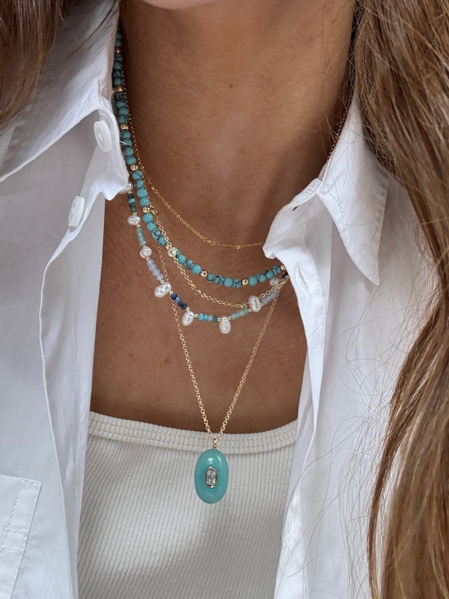 Aura Semi-Precious Pendant Necklace - Aquamarine