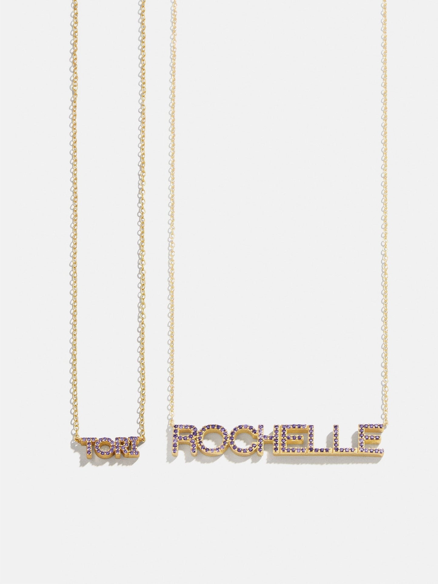 14K Gold Birthstone Custom Nameplate Necklace - Amethyst