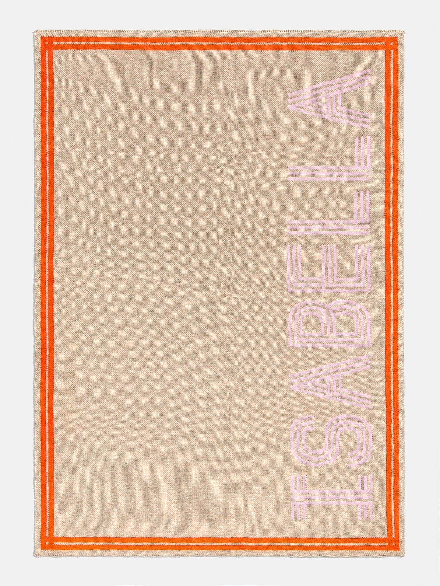 Your Name In Stripes Custom Blanket - Tan / Pink