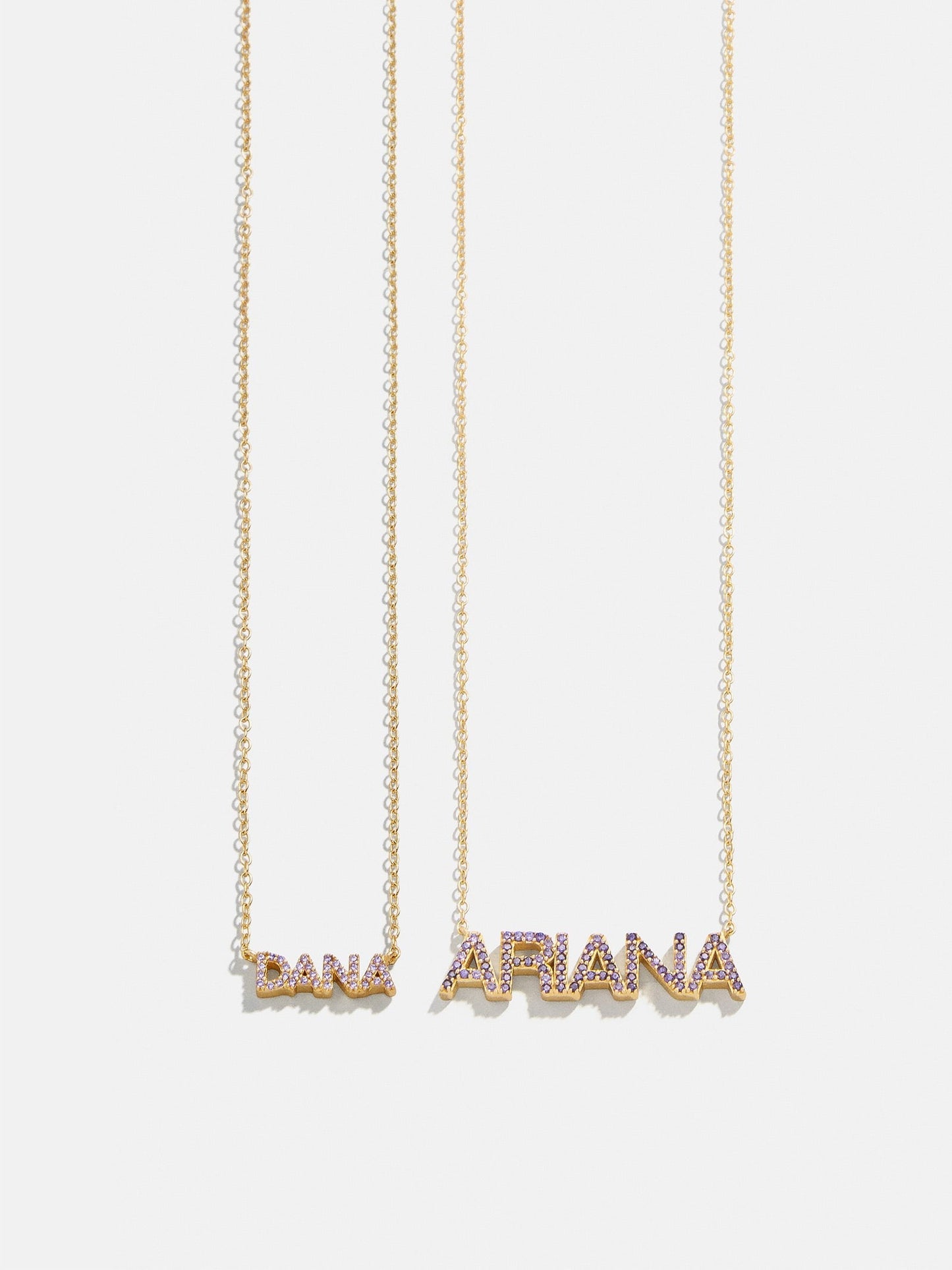 14K Gold Birthstone Custom Nameplate Necklace - Light Amethyst