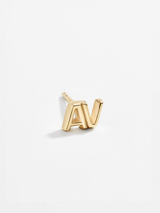 Single 14K Gold Double Initial Earring - Gold