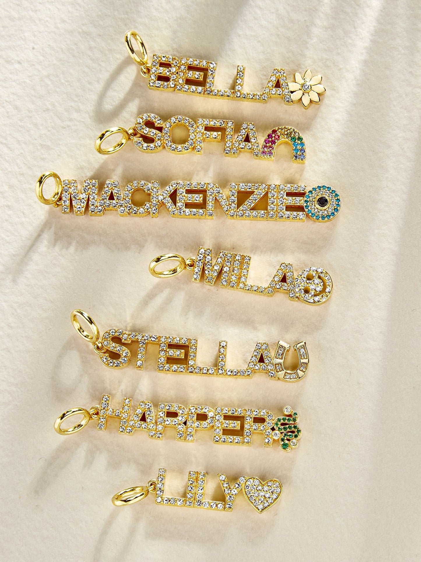 Motif Custom Nameplate Charm - Gold/Pavé