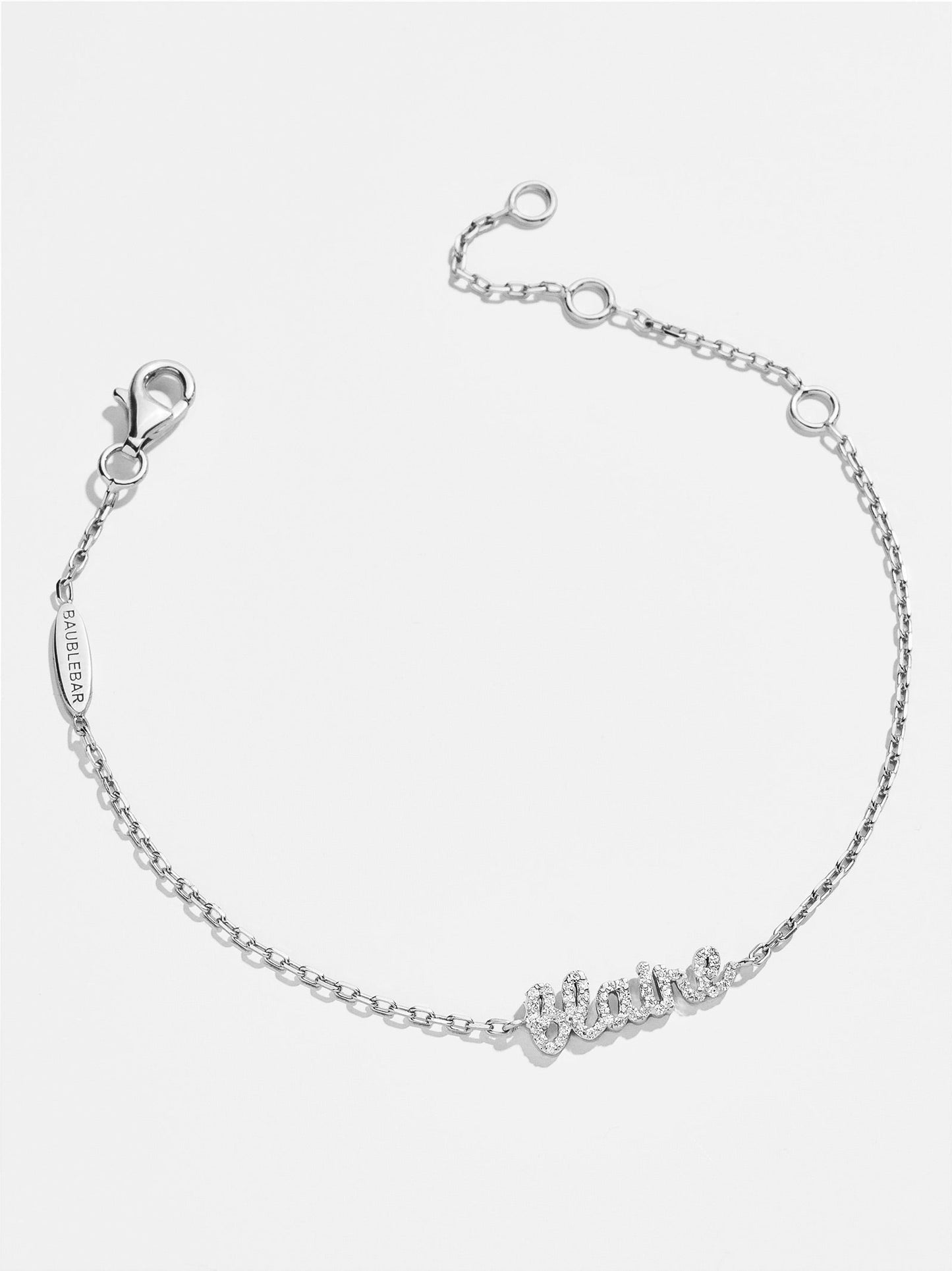 Sterling Silver Pavé Custom Nameplate Bracelet - Sterling Silver. Pavé Cubic Zirconia Stones