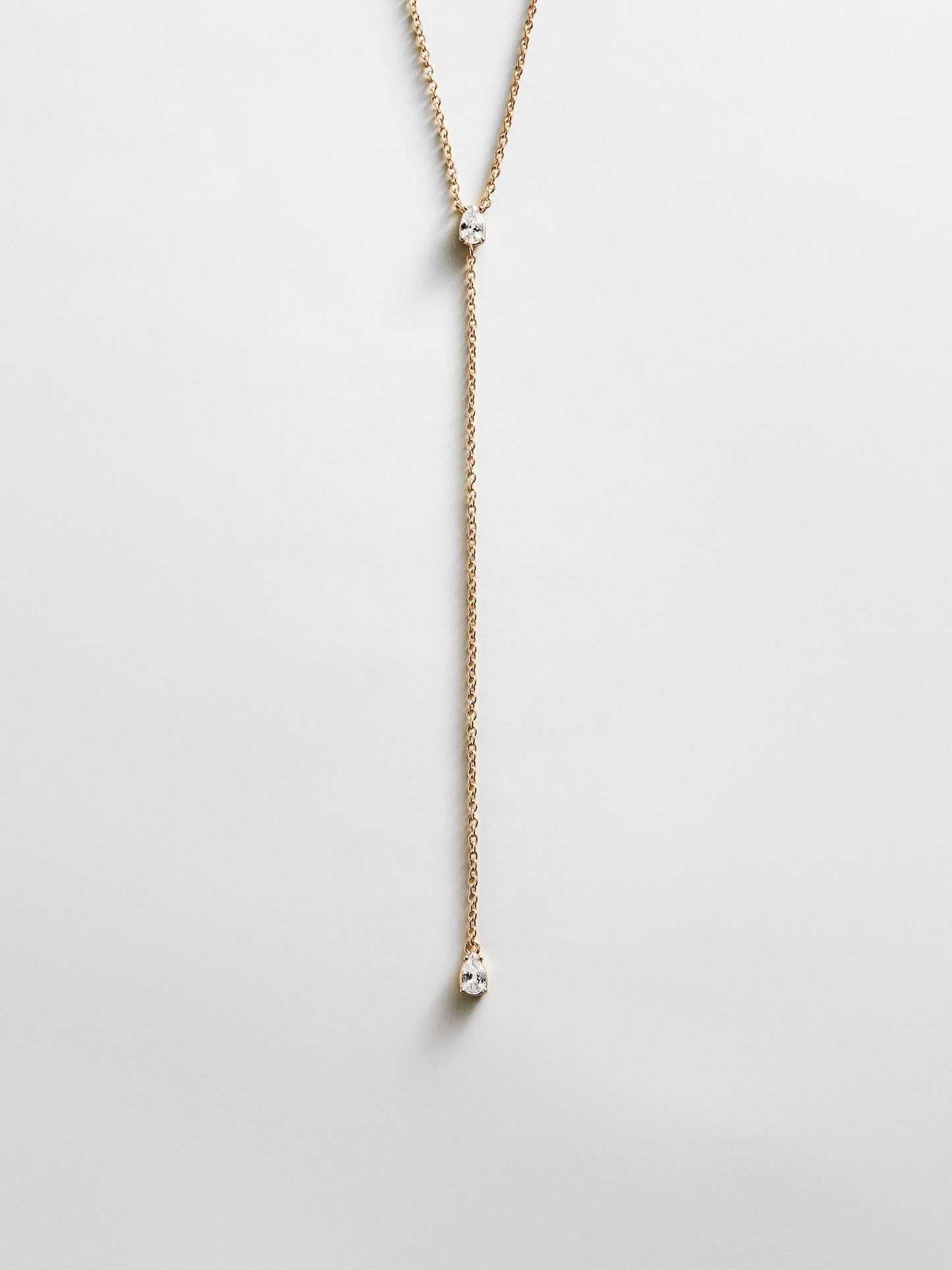 Teardrop 14K Gold Lariat Necklace - Gold/Pavé