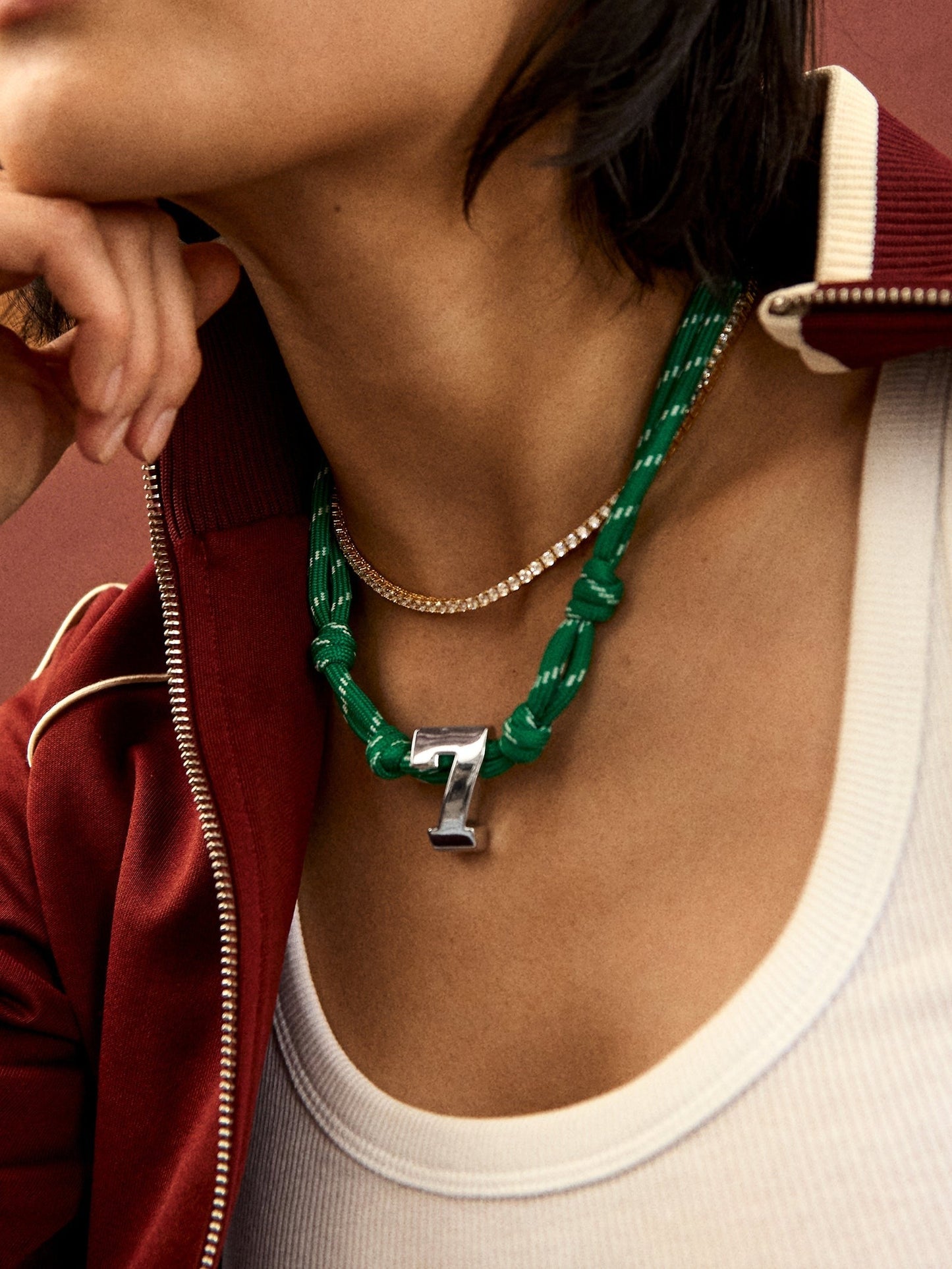 Knotty Varsity Custom Necklace - Bright Green Double Digit