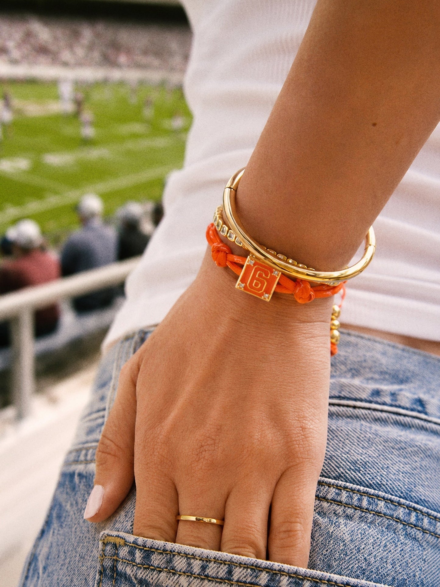 Block Party Varsity Number Custom Bracelet - Tangerine Single Digit