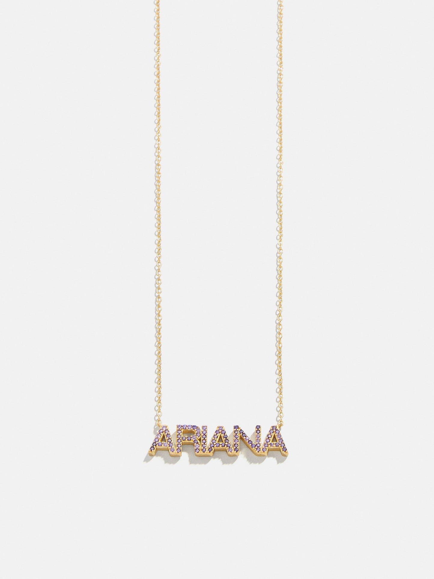 14K Gold Birthstone Custom Nameplate Necklace - Light Amethyst