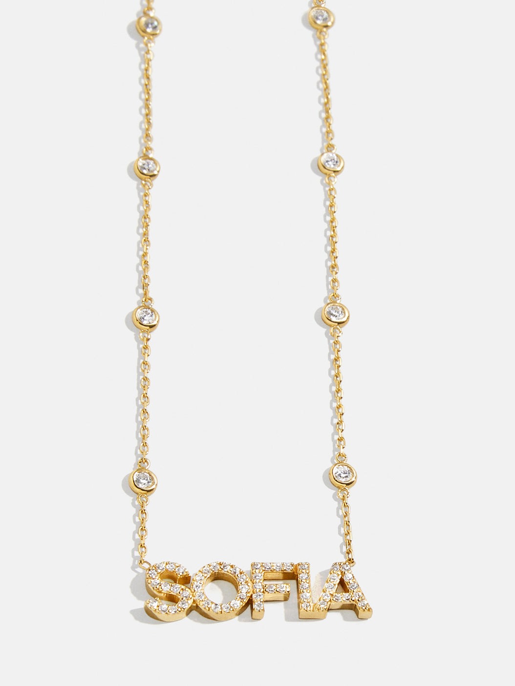 Yasmine 14K Gold Custom Nameplate Necklace - Gold/Pavé