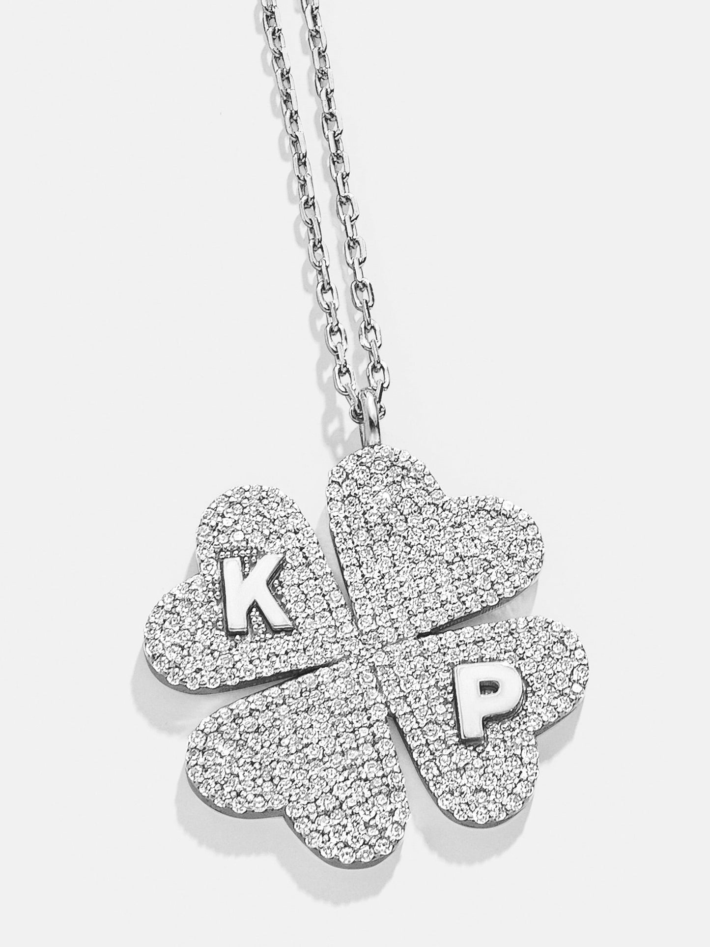 Clover Sterling Silver Custom Pendant Necklace - Sterling Silver. Pavé Cubic Zirconia Stones