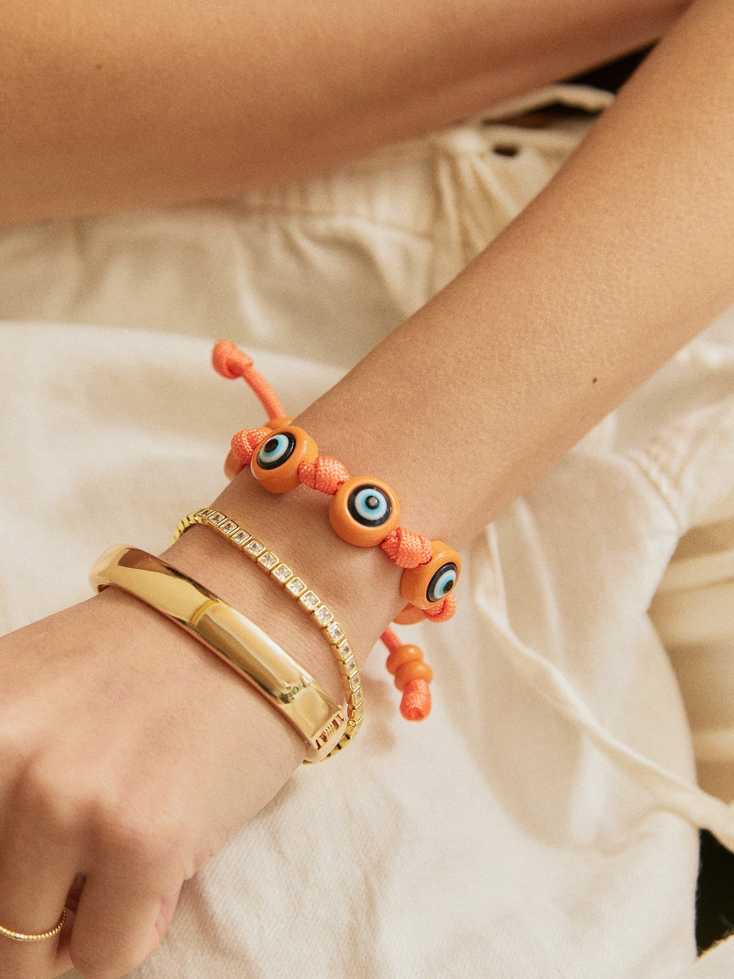 Knotty Good Eye Cord Bracelet - Tangerine