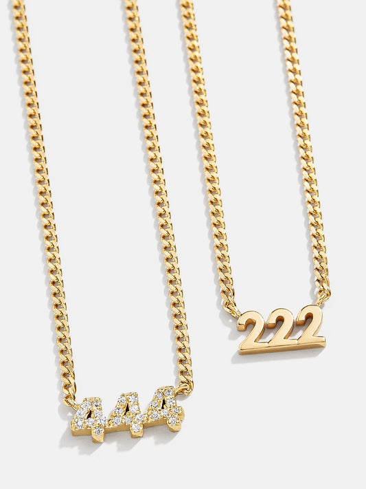 14K Gold Angel Number Custom Nameplate Necklace - Gold